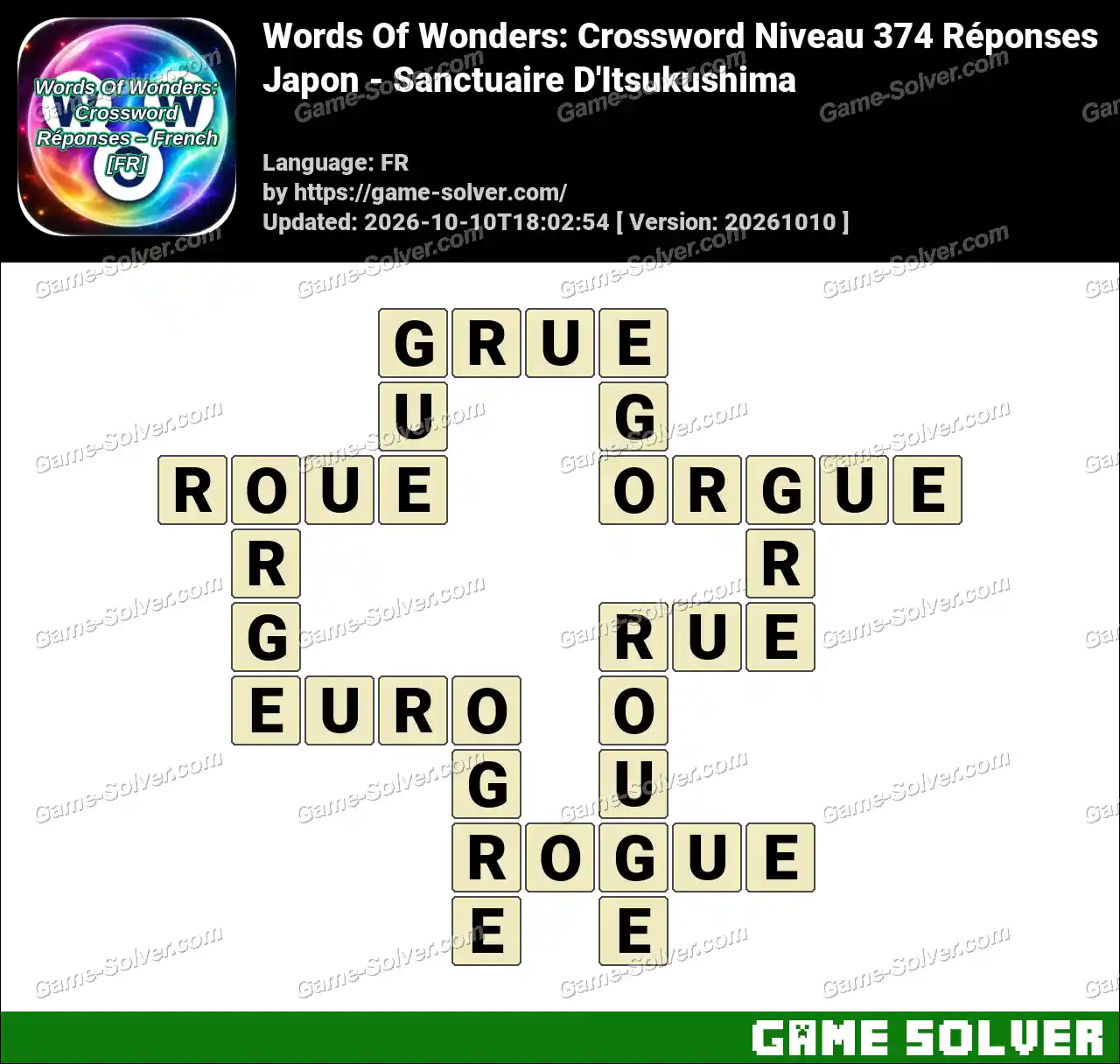 Words Of Wonders: Crossword Niveau 374 Réponses – Japon – Sanctuaire D’Itsukushima